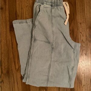 Chambray wide leg Pants with Drawstring